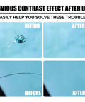 Before and after image of windshield repaired using Two Pack Windshield Chip Repair Kit With Glass Repair Resin For Windshields Mirrors And Windows Universal Cracks And Chips Repair Tool To Stop Spreading And Keep Your Ride Clear Save On Replacements