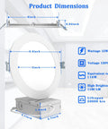 Product dimensions of Six Inch LED Recessed Light Kit Pack Of 12 Ultra Thin 5000K Canless Downlights with Junction Box.