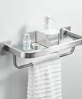 Heavy Duty Glass Bathroom Shelf With Towel Bar And Rail Wall Mount Storage Rack Stainless Steel SUS304 Brushed Nickel Finish