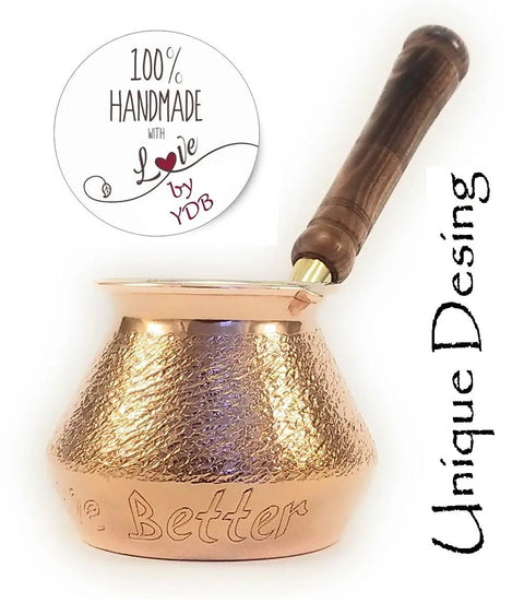 DCS Series Thickest Hammered Copper Turkish Greek Arabic Armenian Coffee Pot With Wooden Handle For Stovetop Brewing