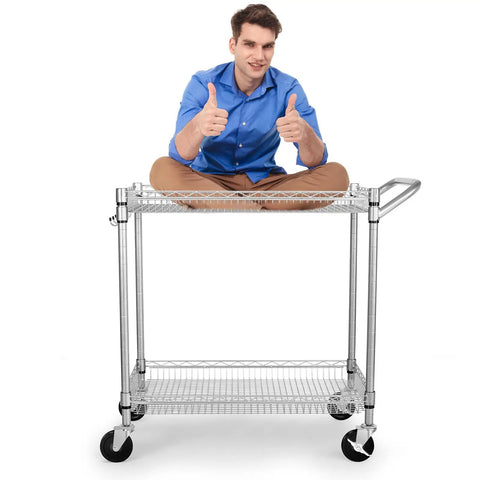 Beefy Two Tier Rolling Utility Cart With 660 Lb Capacity Nsf Listed Commercial Steel Workhorse Anti Rust Chrome Mobile Storage Rack Built Tough For Garage Kitchen Or Warehouse