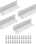 Heavy Duty Stainless Steel White Corner Brackets Set Of 4 With Screws, L Shaped Furniture Braces For Vinyl Fence, 4 X 1 X 1 Inches