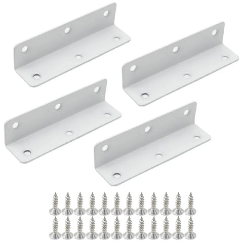 Heavy Duty Stainless Steel White Corner Brackets Set Of 4 With Screws, L Shaped Furniture Braces For Vinyl Fence, 4 X 1 X 1 Inches