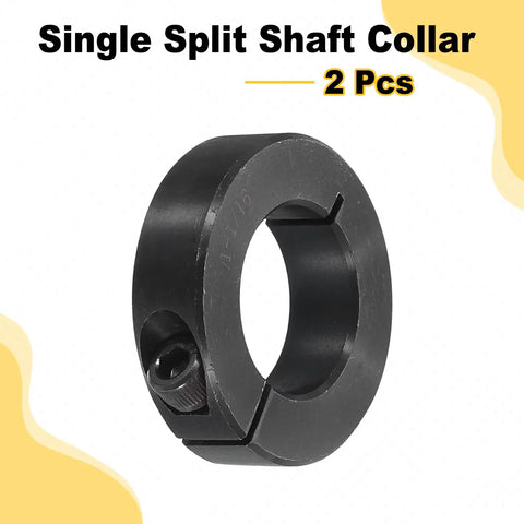 Heavy Duty Two Pack Single Split Shaft Collar One Piece Clamping Ring With Set Screw Lock 1-1/16 Inch Bore Black Oxide Steel shown from side angle.