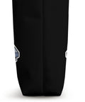 Cool Halloween Skeleton Dj Turntable Tote Bag For Music Lovers Spooky Skull Design side view with black fabric material and graphic.