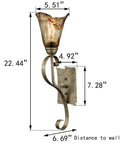 Rustic Wall Sconce Vanity Light With Amber Glow Glass Shade For Bathroom, Living Room, Hallway And Staircase with dimensions
