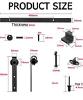 External Carbon Steel Barn Door Sliding Rail Kit With Handle And Latch, Single Leaf, 63 Inch Track, technical dimensions.