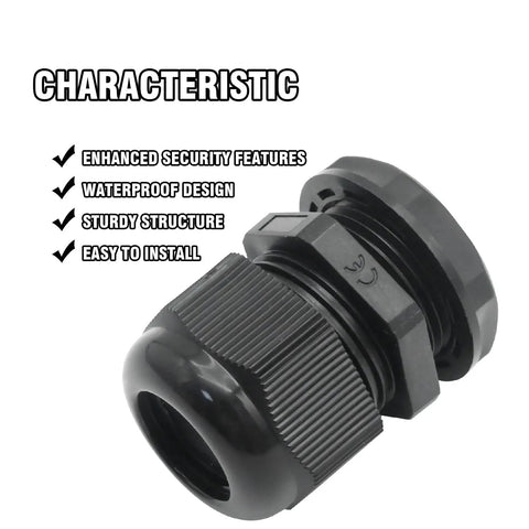 Close-up of NPT Nylon Cable Gland Set IP68 Waterproof Adjustable 5 to 10mm Cable Diameter, showing waterproof and sturdy features.