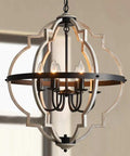 Six-Light Globe Farmhouse Chandelier In Black Metal With White Distressed Wood Finish, rustic vintage ceiling light
