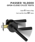 One Pack Keyless Passage Door Handle Lever For Indoor Use, heavy duty black, showing durability test results.