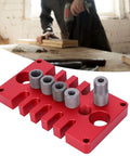 Heavy Duty 3 In 1 Drill Guide Block For Woodworking With Aluminum Alloy Hole Locator Dowel Jig, red with metal bushings