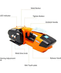 Heavy Duty Rechargeable Electric Strapping Machine Featuring Automatic Tensioner And Fast Hot Melt Sealing with buttons and knobs.