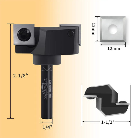 Beefy CNC Spoilboard Surfacing Router Bit With 1/4 Inch Shank And 1-1/2 Inch Cutting Diameter, Carbide Insert Design