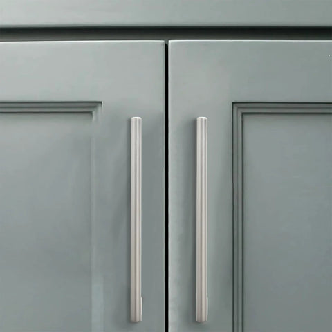 2 Pack 8 Inch Hole Center Brushed Satin Nickel Cabinet Pulls on kitchen cabinet