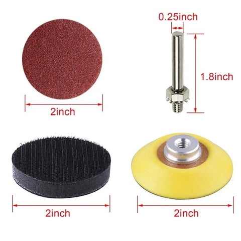 200Pcs 2 Inch Hook And Loop Sanding Discs With Pad Plate, 80-3000 Grit Abrasive Paper for Orbital Sanders, showing different disc types.