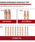 24 Pack Mig Welding Gun Replacement Kit With Nozzles Diffusers And 0.035 Inch Tips For Mig Guns Like MigMax 140 MigMax 215 And OmniPRO 220 Includes Two Nozzles Two Diffusers And Twenty Tips Ready To Roll showing components