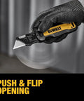 Push And Flip Folding Utility Knife With One-Handed Operation, Secure Blade Lock, Quick Change Lever in action