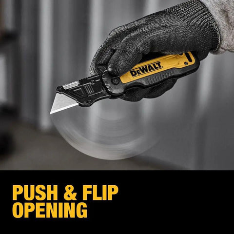 Push And Flip Folding Utility Knife With One-Handed Operation, Secure Blade Lock, Quick Change Lever in action