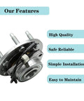 Front Wheel Hub And Bearing Assembly For Chevy Tahoe Silverado 1500 Suburban Avalanche Escalade Yukon Sierra 4WD 2007 2014 Replacement Premium OEM Grade With Durable Bearings And Easy Install shown with features of high quality, safe reliable, simple installation, easy to maintain.