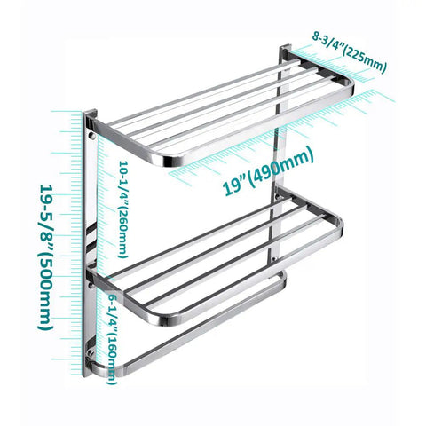 Three Tier Bathroom Shelf With Towel Bars Wall Mount Rack Stainless Steel SUS304 Rust Proof Polished Chrome Finish 20 Inch