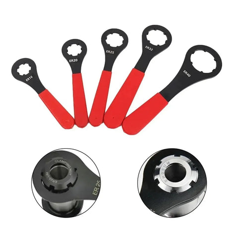 Heavy Duty O-Type ER16 ER20 ER25 ER32 Collet Wrench And Spanner For CNC Mill Machine Tool Chuck with red black grip.