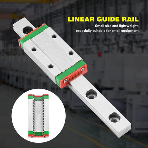 Compact Linear Guide Rail 100mm Length 9mm Width With Slide Block For 3D Printers And CNC Machines shown in close-up view