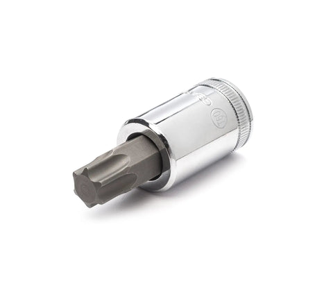 Close-up of a Torx bit from Beast 74 Piece Master Torx Bit Socket Set With External And Tamper Proof Torx Bits, heat-treated S2 steel.