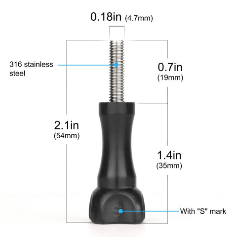 Universal Long Thumb Screw Set for Action Cameras, 4 Pack with Wrench, Rustproof 316 Stainless Steel, Dimensions Labeled