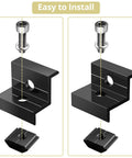 Ten Piece Solar Panel End Clamp Kit Fits 30Mm And 35Mm Rails Aluminum Z Brackets For Solar Panels Mounting Brackets Kit With Nuts Bolts For PV Mounting System Install Accessories Black, showing L-shaped brackets with screws and nuts for mounting.
