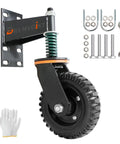 600LB Heavy Duty Fence Gate Wheel with Spring Support, 360° Swivel Caster, installation accessories, close-up view