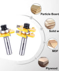Top Pick 1/2 Inch Shank Tongue And Groove Router Bit Set Two Piece Adjustable Woodworking Milling Cutter for various wood types.