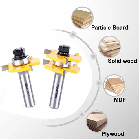 Top Pick 1/2 Inch Shank Tongue And Groove Router Bit Set Two Piece Adjustable Woodworking Milling Cutter for various wood types.