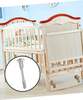 Dope Spring Loaded Crib Latch Replacement Kit with plunger pins shown next to a wooden crib for easy install and adjustments.