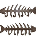 Handcrafted Cast Iron Fish Bone Wall Hooks Vintage Coastal Coat Rack And Entryway Key Holder With Mounting Screws Solid As A Rock Beach House Essentials, black metal, 13x4 inches