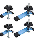 Four Pack T-Track Hold Down Clamp Set With Mini And Standard Clamps Includes Bolts Washers And Five-Star Knobs in blue metal
