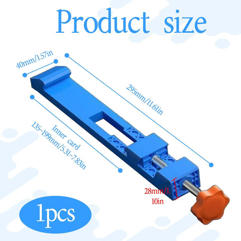 Ultra Precision Adjustable Cutting Machine Base Guide size dimensions in blue with orange knob