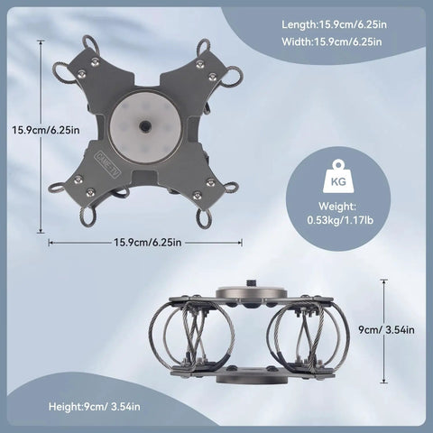 Top and side view of Vibration Isolator Wire Mount for DJI RS Series Gimbals Up to 11 Lb Payload Shock Absorbing Stabilizer