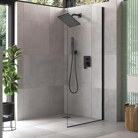 Heavy Duty Matte Black Shower Faucet Set With Swanky Rain Shower System And High Pressure Handheld Square Shower Head Wall Mounted Bathroom Combo Kit Built Straight Up Solid To Guarantee Zero Sweat And Smooth Shower Sessions For Years