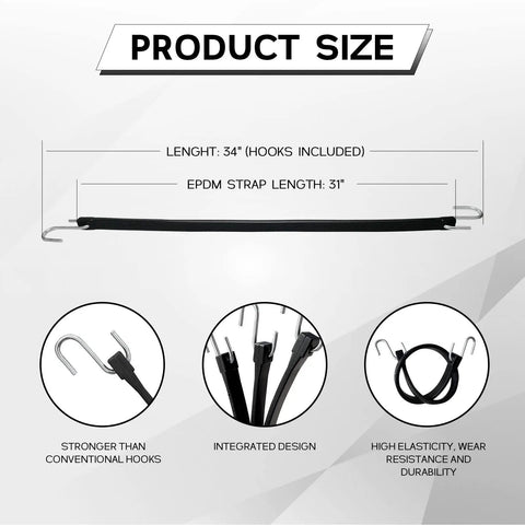 31 Inch Rubber Tarp Straps With 150 Percent Max Stretch 100 Percent EPDM Bungee Cords With Metal Crimped S Hooks diagram