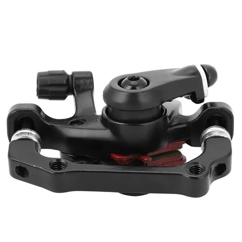 Professional Mechanical Disc Brake Kit featuring a black mechanical caliper with red brake pads for high-performance cycling.