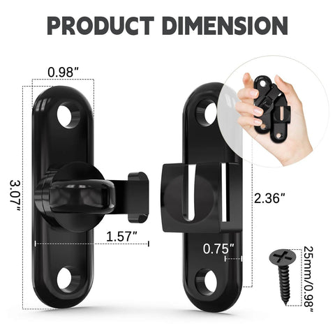 Heavy Duty Zinc Alloy Barn Door Lock With 90 And 180 Degree Latch Thickened 6mm Panel Anti Rust Finish dimensions shown