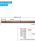 Hella Smooth 12 Inch Drawer Slides 8 Pack Plastic Guide Rails Side Mounted For Cabinets Tables And Wardrobes Darn Easy Setup Heavy Duty Support Brown Finish, showing brown PP plastic slide with dimensions.