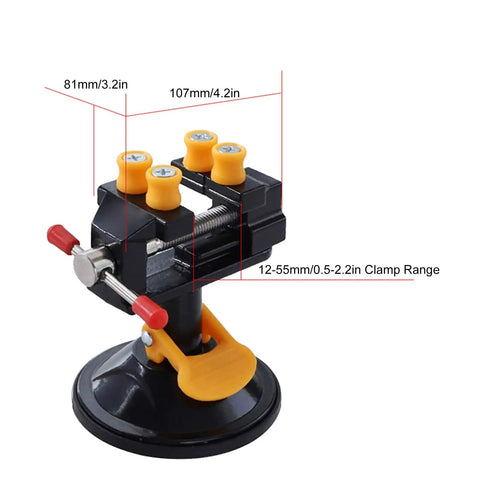 Mini Suction Vise Clamp With 360 Degree Swivel Head Grabs Tight On Smooth Desks for precision tasks and easy mounting.