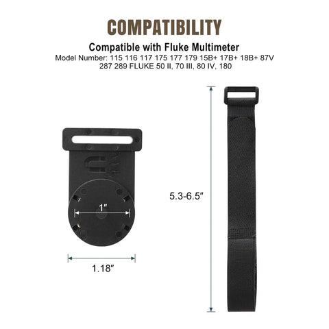 Magnet Hanger For Fluke Multimeters And Oscilloscopes Hands Free Hanging Loop Strap Kit shown with measurements