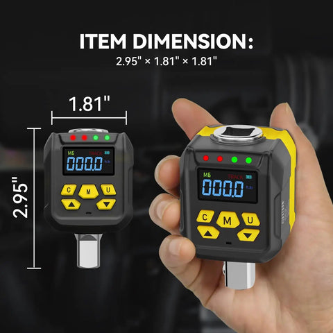 Pro Grade Digital Torque Adapter Set With 1/2 Inch Drive And 1/4 And 3/8 Socket Adapters, ISO 6789 Certified Plus/Minus 2 Percent Accuracy, 12 to 250 ft-lb/17 to 340 Nm, High Visibility Color Display With Audible Alerts And Overtightening Protection. Compact digital torque adapter, 2.95 x 1.81 x 1.81 in