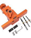 Adjustable Heavy Duty Aluminum Alloy Cabinet Door Mounting Jig With Built In Level Bubble And Non Slip Grip For Spot On Precise Installs and Worry Free Workshop Positioners with drill bits and accessories.