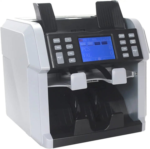 Slick Automatic Money Counter Machine With Built In Printer Ultra Fast Bill Sorting For Multicurrency Denominations Heavy Duty Cash Handling And Quick Value Tracking Workhorse showing control panel and bill entry.