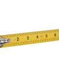 Close-up of Big Blue Tape Measure Thirty Three Feet With One And A Quarter Inch Wide Blade Easy Read Markings Pro Grade for measurement