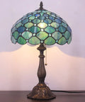 Sea Blue Pear Stained Glass Shade Tiffany Style Table Lamp With 12 Inch Wide 19 Inch Tall Antique Bronze Base UL Listed Reading Light