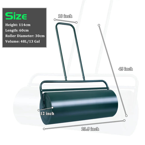 24 Inch Lawn Roller With 13 Gallon Capacity Heavy Duty Steel Yard Roller For Garden And Park Lawns Removable Drain Plug